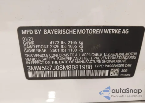 2021 BMW 330I xDrive из США, поврежденный, VIN 3MW5R7J08M8B81988